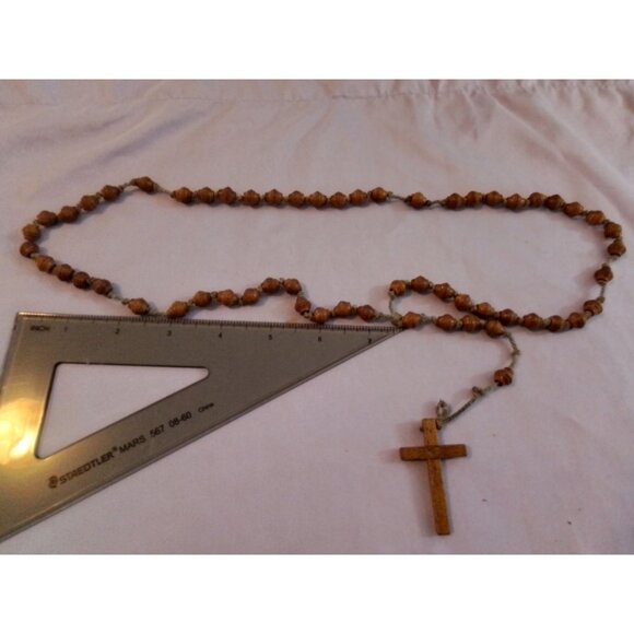 Vintage Wooden Rosary Beads Cross Traditional Catholic Prayer Necklace Religious - Picture 1 of 1